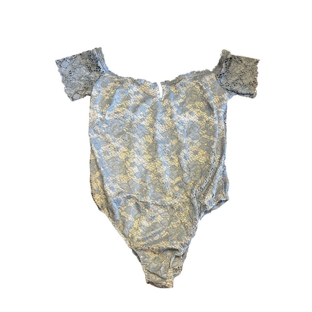 Victoria's Secret Blue Lace Off the Shoulder Short Sleeve Bodysuit XL club sexy